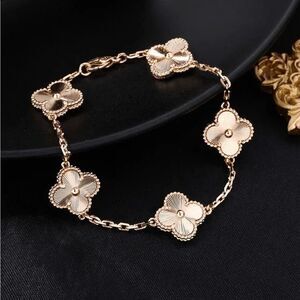 18K Rose Gold Van Cleef & Arpels Style Alhambra Bracelet, Full Laser-Engraved, 1